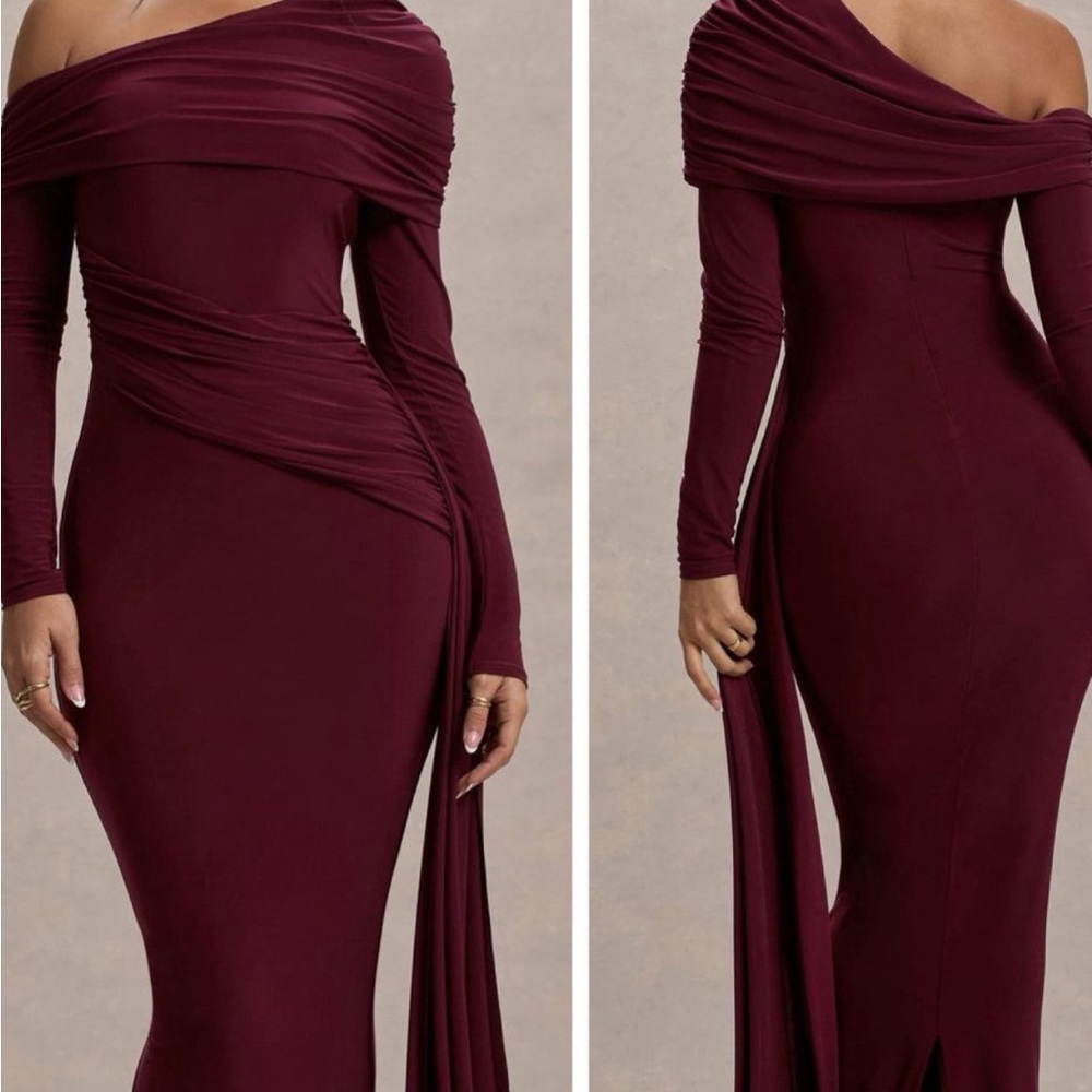 Chic One-Shoulder Burgundy Dress
